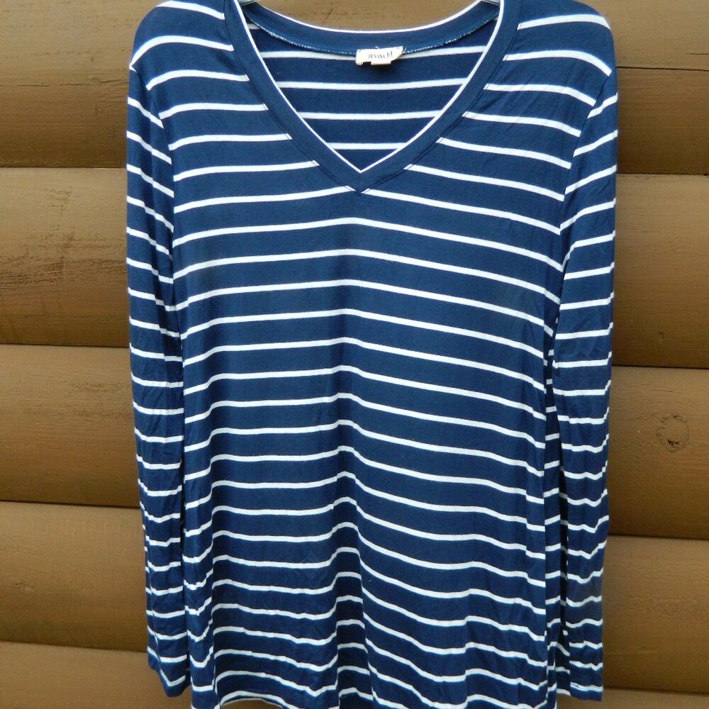 Women's Zenana Navy Blue & White Striped Top SZ L